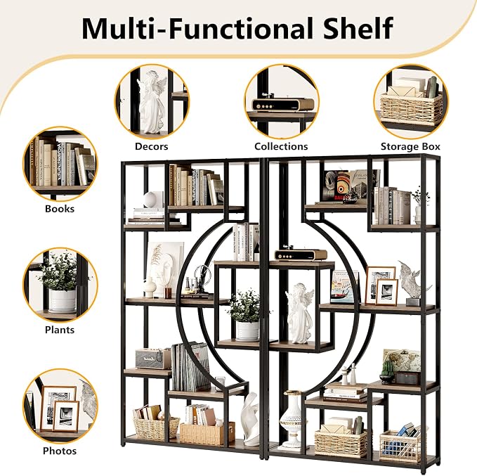 70.8" Tall Bookshelf Set of 2, Scratch-Resistant Gray Wash & Metal Frame - Image 7