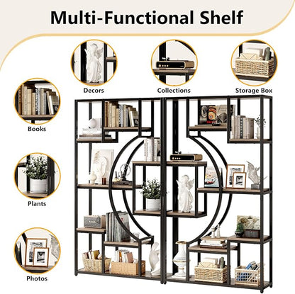 70.8" Tall Bookshelf Set of 2, Scratch-Resistant Gray Wash & Metal Frame - Image 7