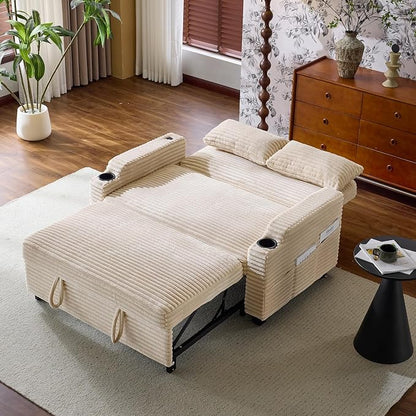 VINGLI Beige Futon Sofa Bed Convertible Loveseat Sleeper Sofa Couch, Corduroy - Image 8