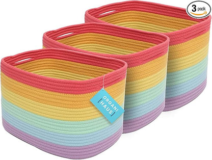 OrganiHaus Set of 3 Rainbow Woven Storage Baskets by OrganiHaus