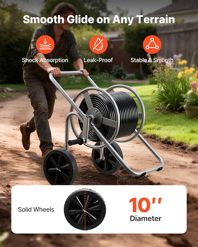VEVOR Hose Reel Cart, 200/300 ft High-Pressure Garden Hose Cart, Hoses Reel - Image 5