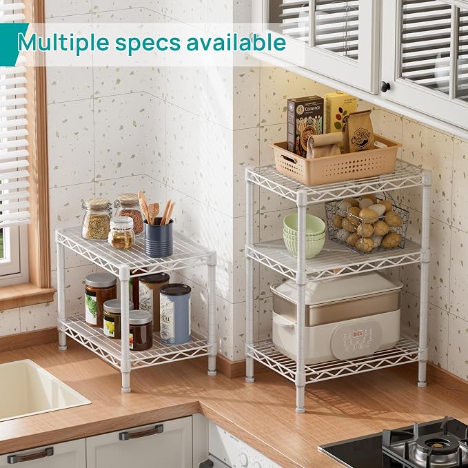 SINGAYE 2 Small Shelves Kitchen Storage Shelf Wire Shelving Unit Metal Shelf - Image 6
