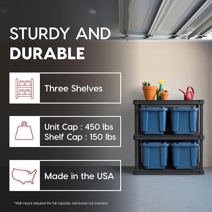 IRIS USA 3-Shelf Heavy Duty Plastic Storage Shelves, 450lb Capacity, Large - Image 4