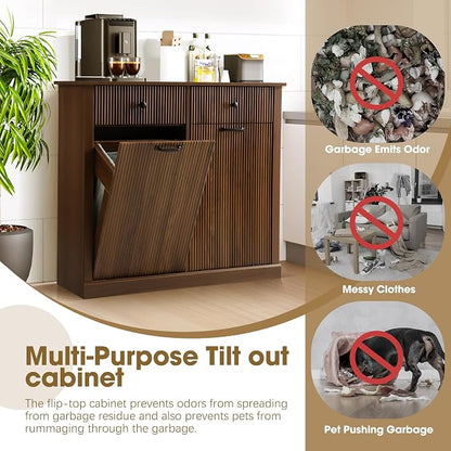 Grepatio Tilt Out Fluted Laundry Hamper Cabinet, 22 Gallon Double Hidden - Image 8