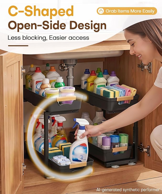 Homde Sliding Under Sink Organizer: 2 Pack 2-Tier Cabinet Shelf - Image 6