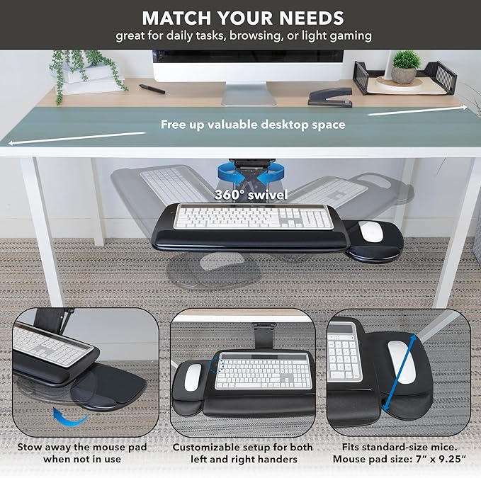 Mount-It! Full Motion Under Desk Keyboard Tray - Image 5