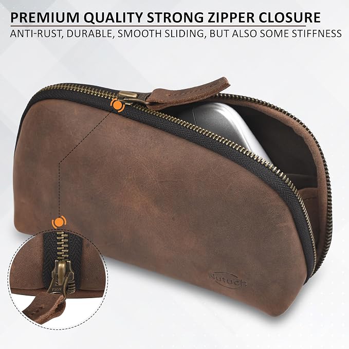 Leather Tech Pouch for Cables Chargers Phone | Tech Bag | Zipper Travel - Image 4