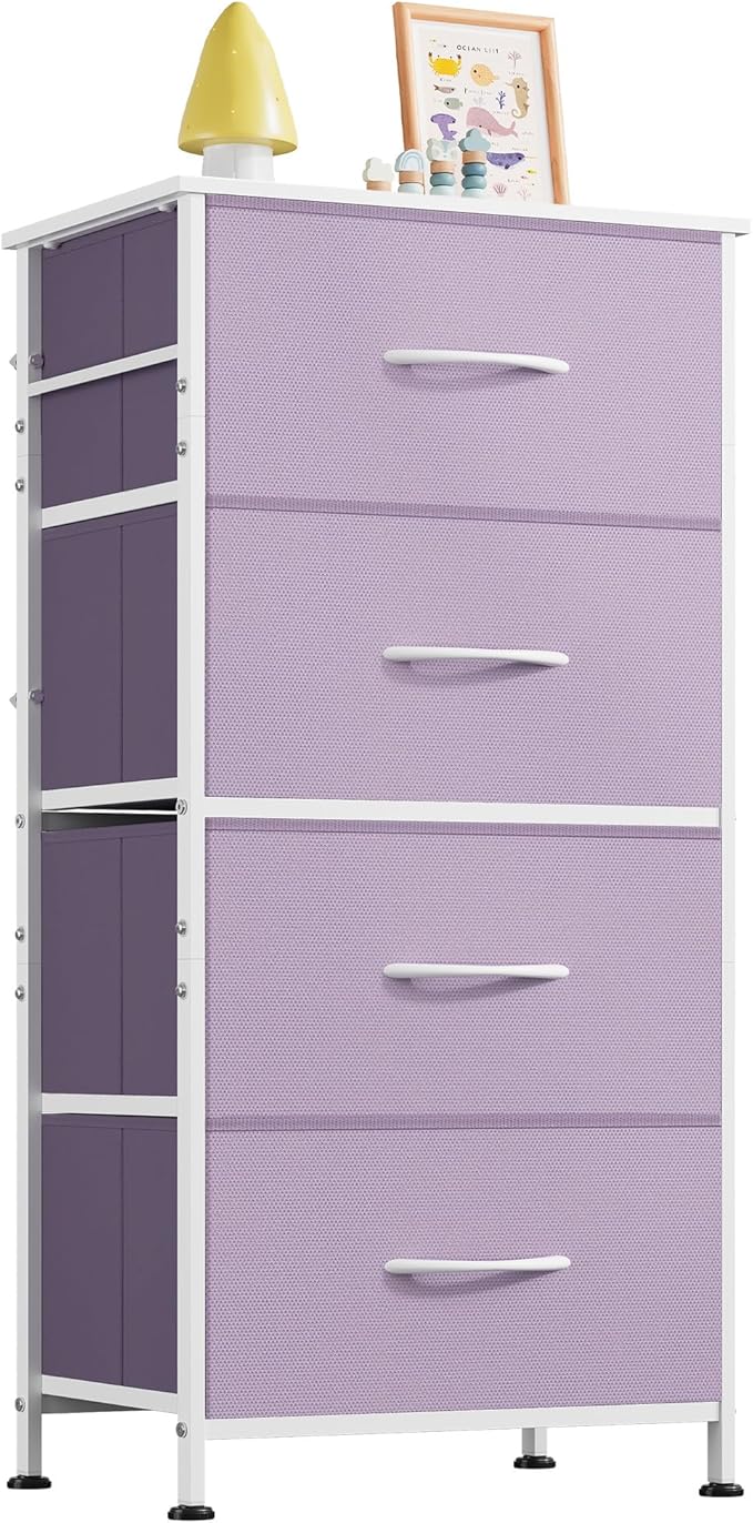 WLIVE Small Dresser Nightstand for Bedroom, 4 Drawers, Space-saving tower by WLIVE