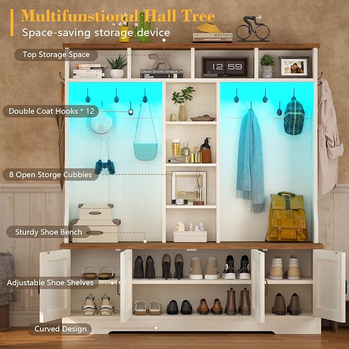 CSZZD Hall Tree with Bench and Shoe Storage, Farmhouse Entryway Bench with Coat - Image 2