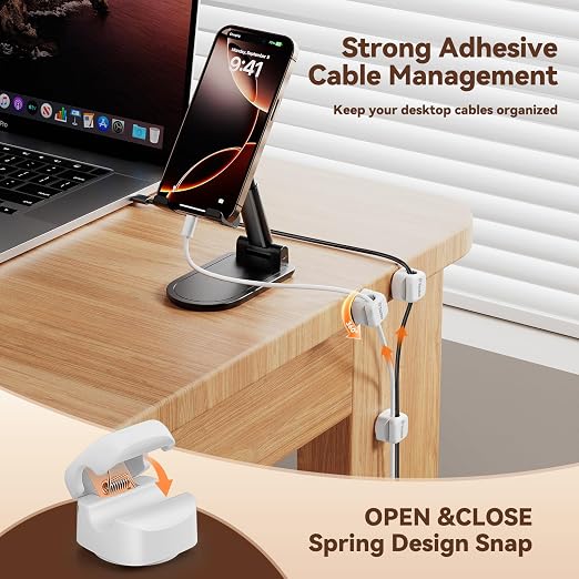 6 Pack Rotatable Cord Organizer, Spring Cable Clips Desk Cable Management Cord - Image 4