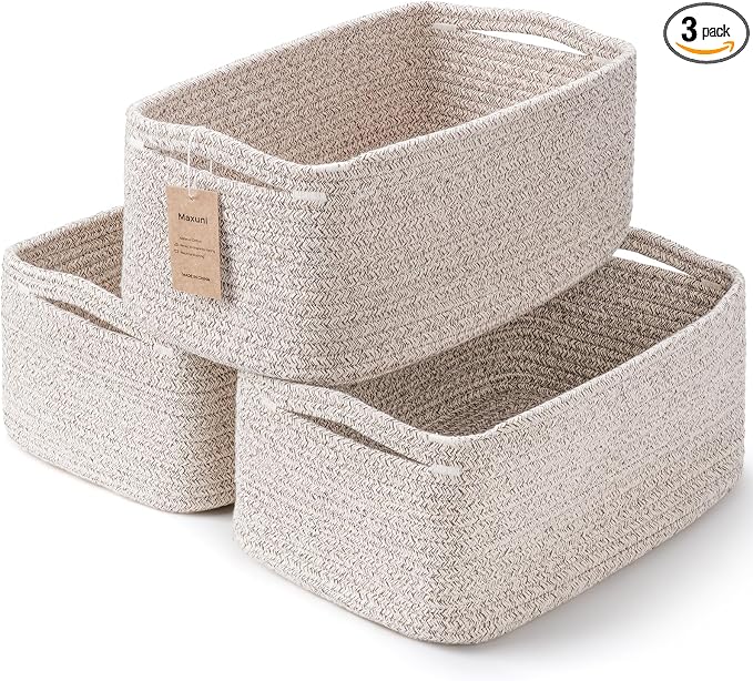3-Pack Storage Baskets for Organizing | Woven Shelf Toy Basket | Rope Baskets by MaxuniTechLife