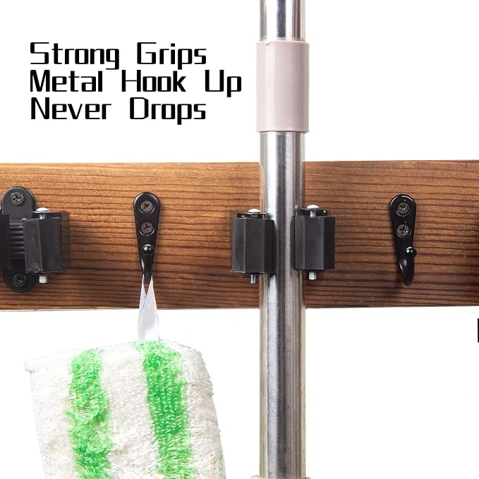 2 Pack Mop and Broom Holder Wall Mount Solid Wood Broom Rack Wall Mount 4 - Image 4