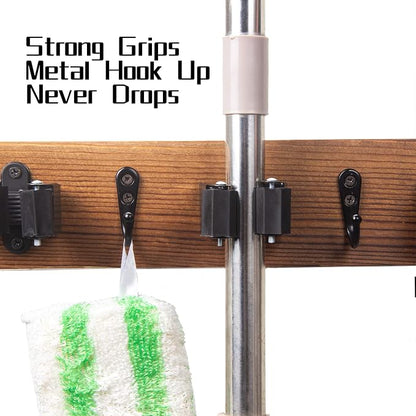 2 Pack Mop and Broom Holder Wall Mount Solid Wood Broom Rack Wall Mount 4 - Image 4