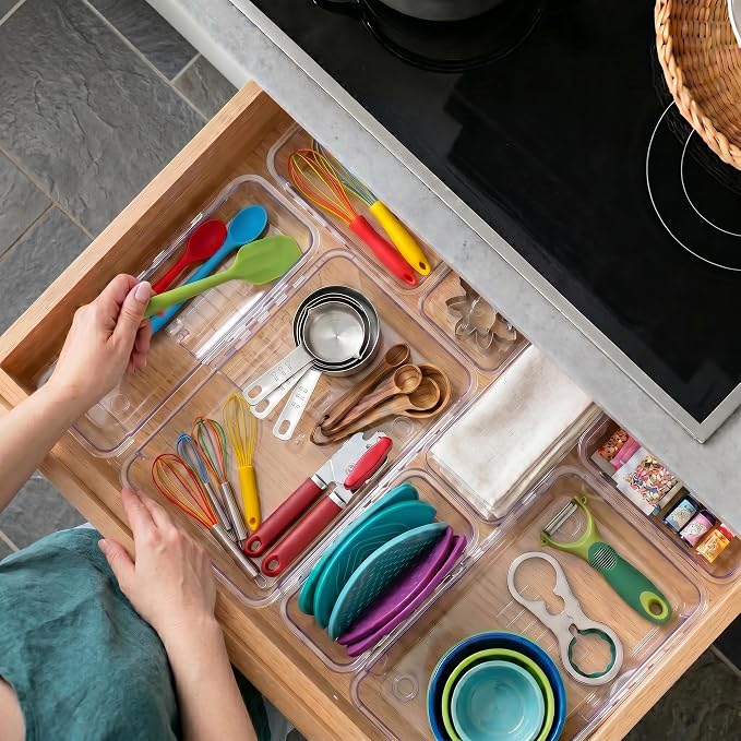 14 Pcs Expandable Clear Drawer Organizer, 3-Size Extendable Drawer Divider - Image 3
