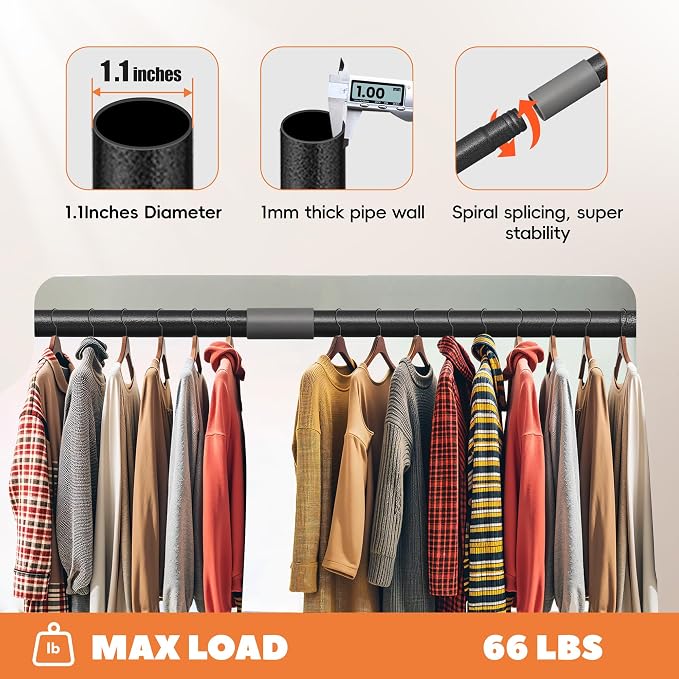 Heavy Duty Closet Rod 17-41 Inches, Adjustable, 1.1 Inches Diameter, Suitable - Image 4