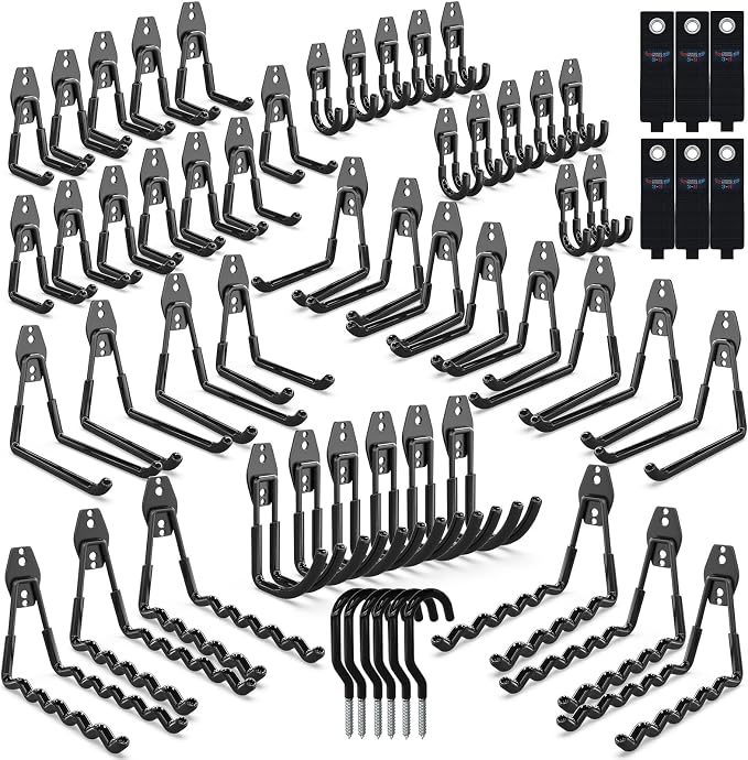 3-H Garage Wall Hooks 60 Pack, Heavy Duty Garage Hooks by 3-H