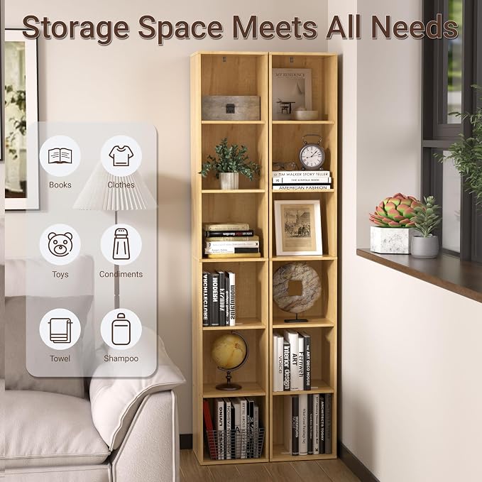 Cube Shelf Organizer, 6 Cube Oak Open Shelf, Freestanding 6-Tier Low Bookcase - Image 4