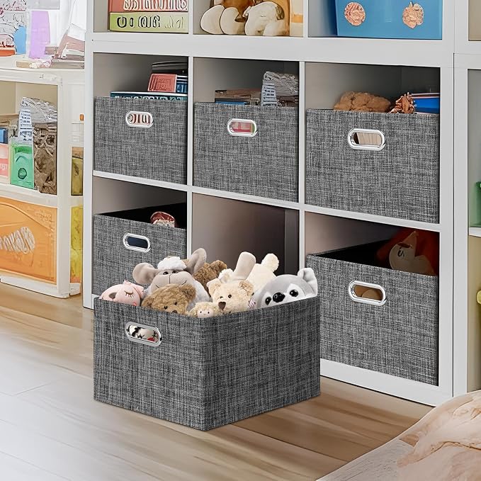 Posprica Closet Storage Bins, 4 Pack Closet Shelf Organizers, Linen Fabric - Image 2