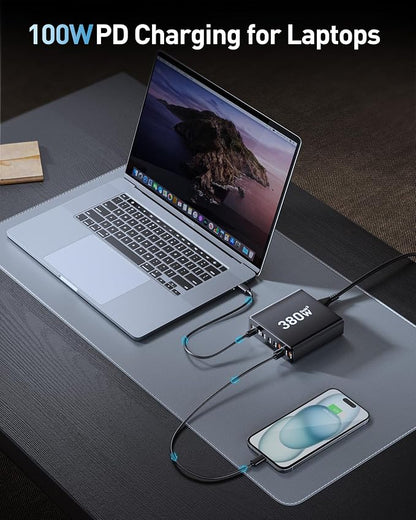 380W USB C Charger Block with 4 USB Cables Dual 100W Charging Station | 8-Port - Image 3