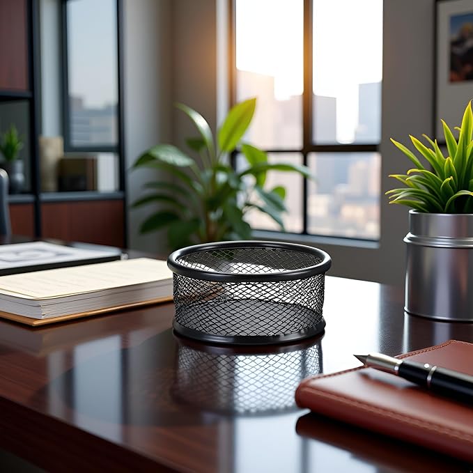 2Pcs Black Minimalist Metal Paper Clip Holder Mesh Paperclip Bowl Binder Clip - Image 4