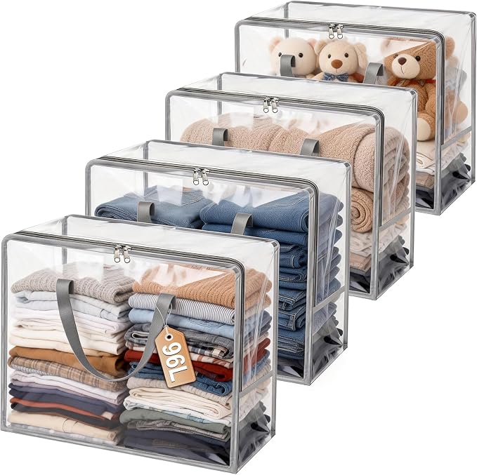 Clear Clothes Storage Bags, 96L Plastic Blanket Comforter Storage Bag, 4 Pack by homyfort