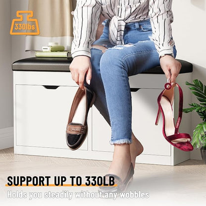 40" Shoe Storage Bench with 2 Flip Drawers & Padded Seat Cushion, Shoe Cabinet - Image 4