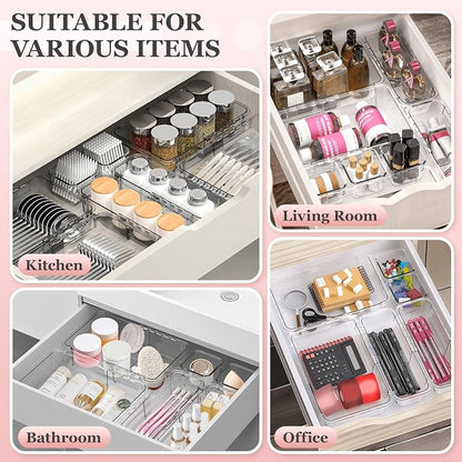 DILIBRA 16 Pcs Clear Extendable Drawer Organizer, Adjustable Drawer Storage - Image 4