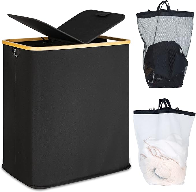 efluky Laundry Hamper with Lid, Double Laundry Hamper with 2 Removable Bags by efluky