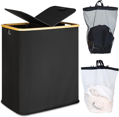 efluky Laundry Hamper with Lid, Double Laundry Hamper with 2 Removable Bags by efluky