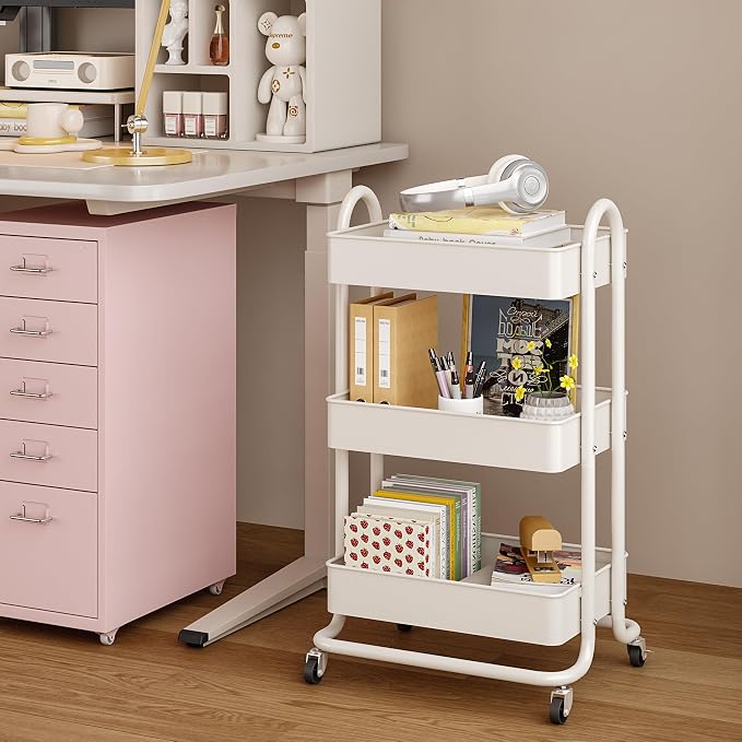 MIOCASA 3-Tier Metal Utility Rolling Cart, Heavy Duty Multifunction Cart - Image 7