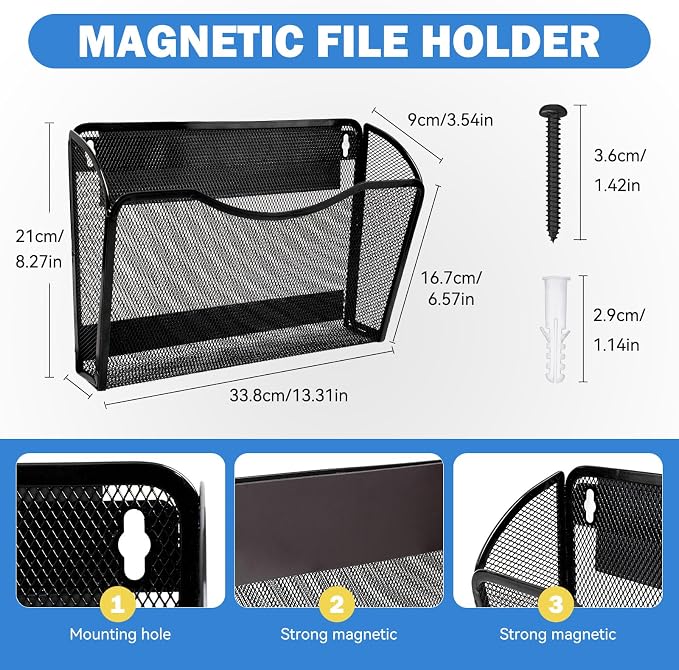 2-Pack Magnetic File Holder-File Folder Organizer, No Drilling Paper Document - Image 4