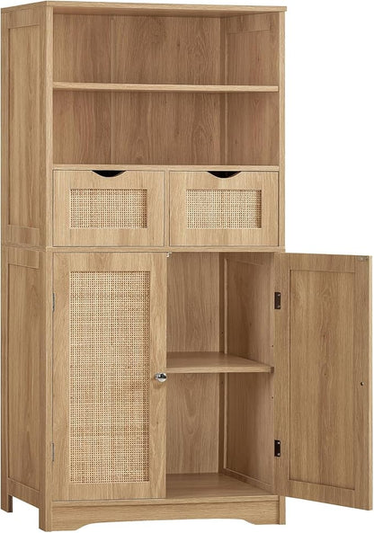Iwell Tall Storage Cabinet, Rattan Cabinet by IWELL