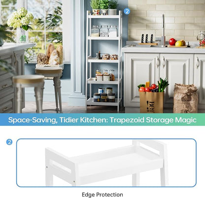 SMIBUY Bamboo Ladder Bookcase, Bathroom Storage Rack Organizer, 4 Tier and 5 - Image 7