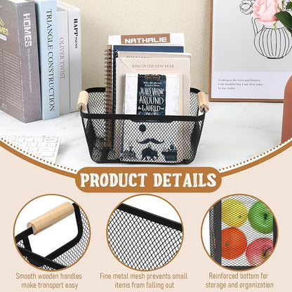 4 Pcs Metal Wire Baskets with Wooden Handles, 9.4x6.9in Wire Storage Basket - Image 3