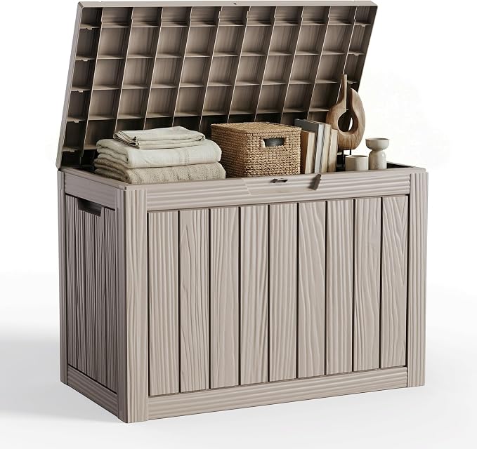 Vixzen 55 Gallon Deck Boxes Outdoor Waterproof, Lockable Resin Storage Box by Vixzen