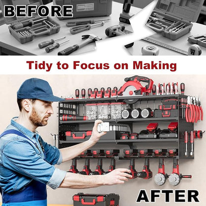 4 Tier Power Tool Organizer Wall Mount, 8 Cordless Tool Rack, 320LBS Heavy Duty - Image 4