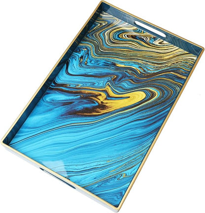 Spsyrine Serving Tray, Marble Decorative Tray Plastic Rectangular Coffee Table - Image 6