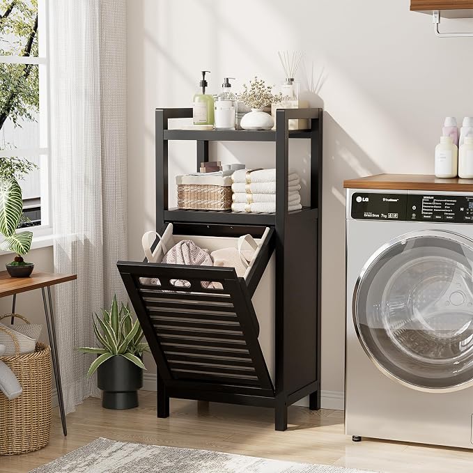 Homykic Tilt Out Laundry Hamper, 10 Gal Bamboo Laundry Storage Cabinet - Image 4