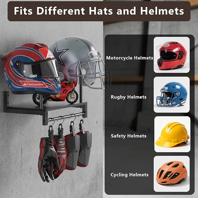 Automotive Helmet Holder Wall Mount, Solid Wood and Metal Helmet Rack - Image 2