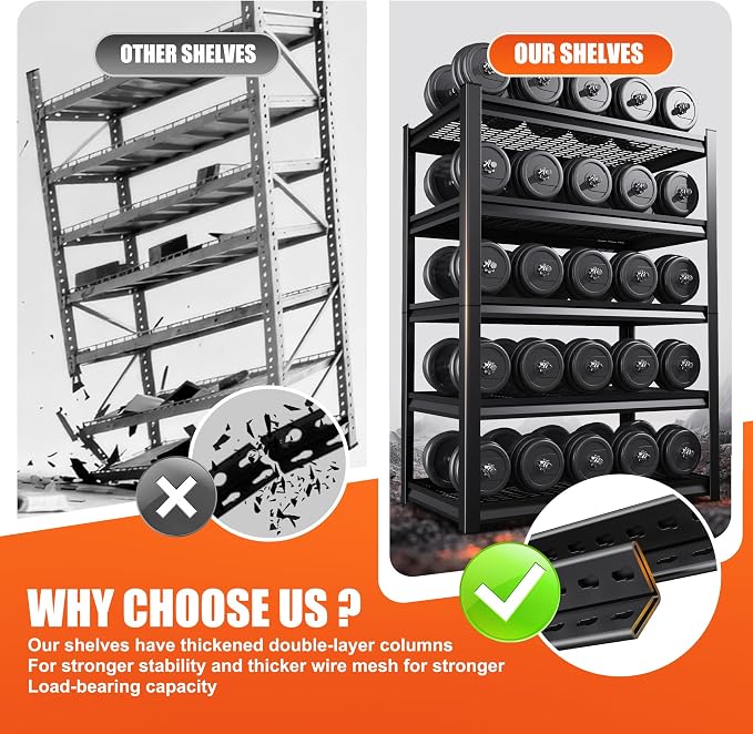 72" H Heavy Duty Garage Shelving 5-Tier Storage Shelves, Adjustable Metal - Image 5
