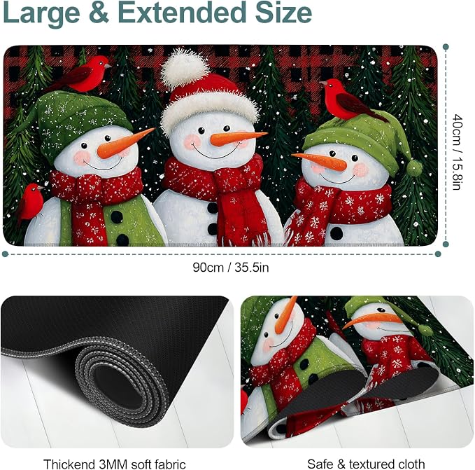Three Snowmen Gaming Mouse Pad 35.4"x15.7"Desk Mat Anti-Slip Rubber Base & - Image 2
