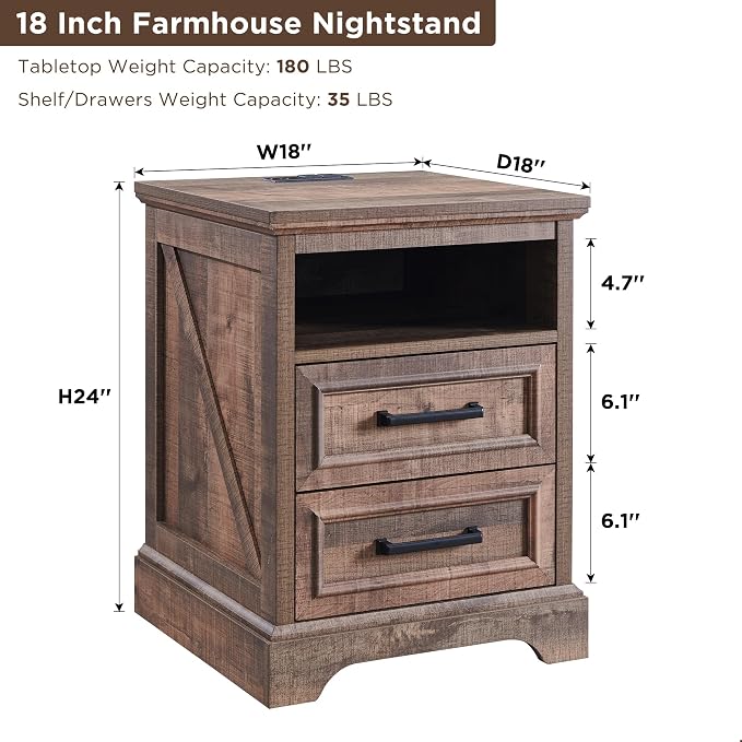 ACCOHOHO 18" Farmhouse Nightstand - Image 2