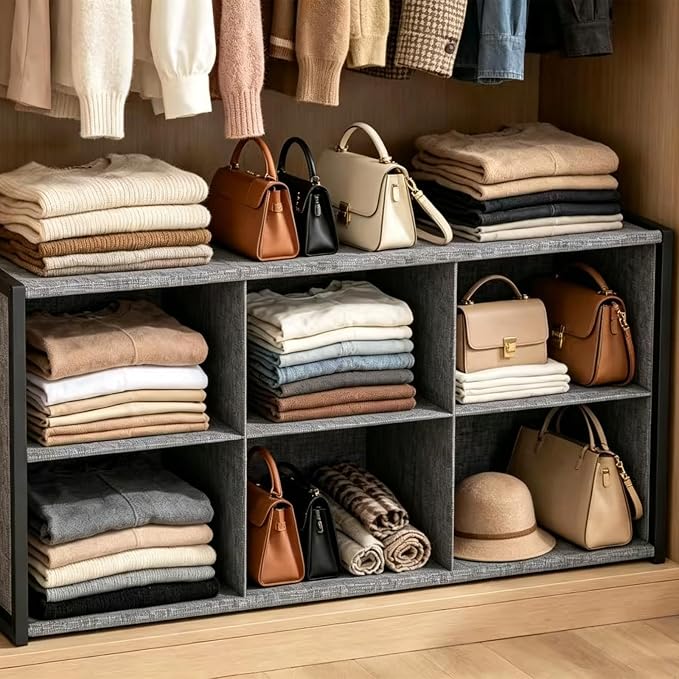 Hongtamoya Stackable Closet Organizer Shelf, 6 Cube Bins Storage Basket - Image 2