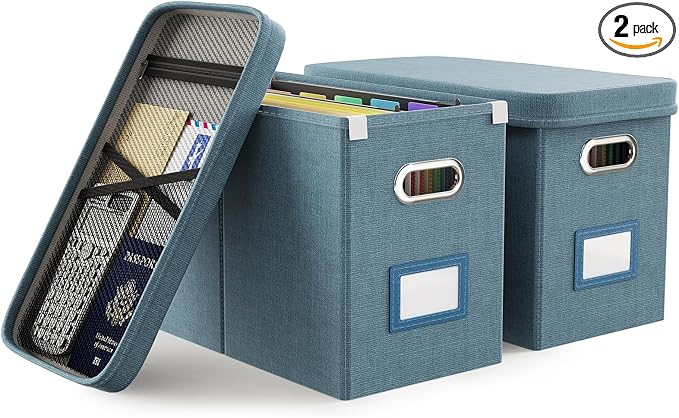 File Organizer with Lid, Hanging Filing Box with Mesh Pocket, Document Organizer by Oterri