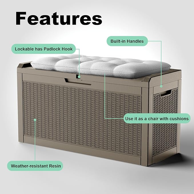60 Gallon Resin Deck Box, Lockable Outdoor Storage Box - Image 6