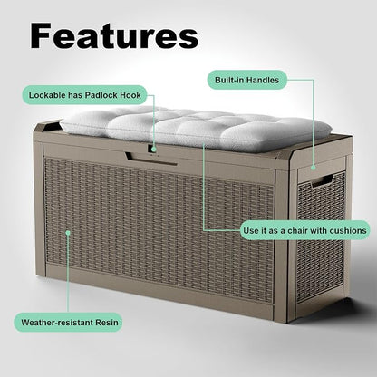 EasyUp 70 Gallon Deck Boxes Outdoor Waterproof, Resin Outside Storage Box - Image 6