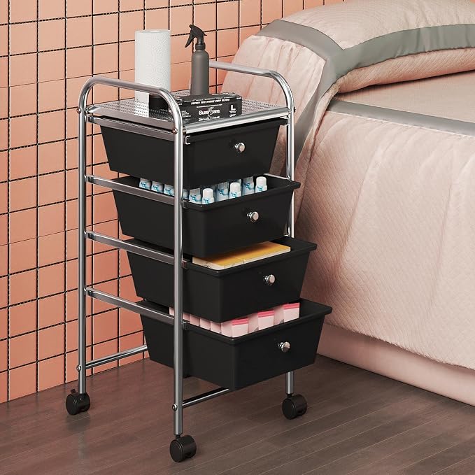Yaheetech 4 Drawers Cart Rolling Storage Organizer Metal Frame Plastic Drawers - Image 2