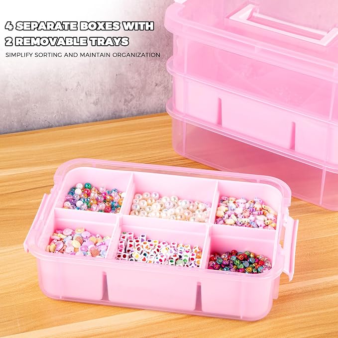 CraftGenes Art Supply Storage Organizer, 4-Tier 10 Qt Box, 2 Trays, Accessories - Image 2