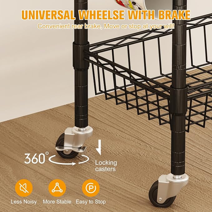 Homeiju Rolling Kitchen Storage Cart, 3-Tier Storage Rack on Caster Wheels - Image 7