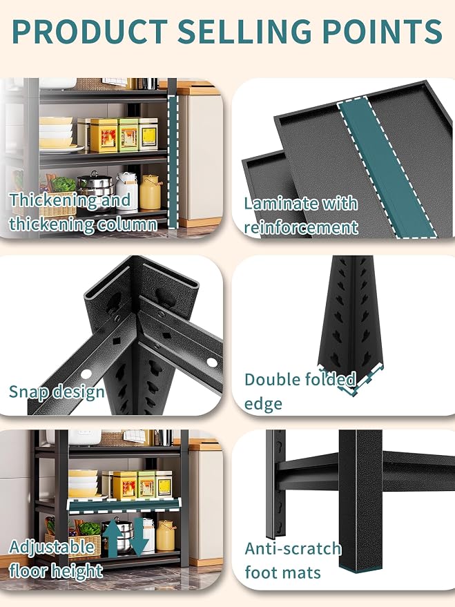 Heavy Duty Garage Shelving, 5 Tier Metal Shelving - Image 5